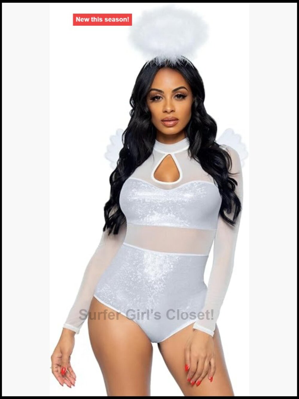 3 Piece Heavenly Angel Costume Set Bodysuit Wings Halo Halloween